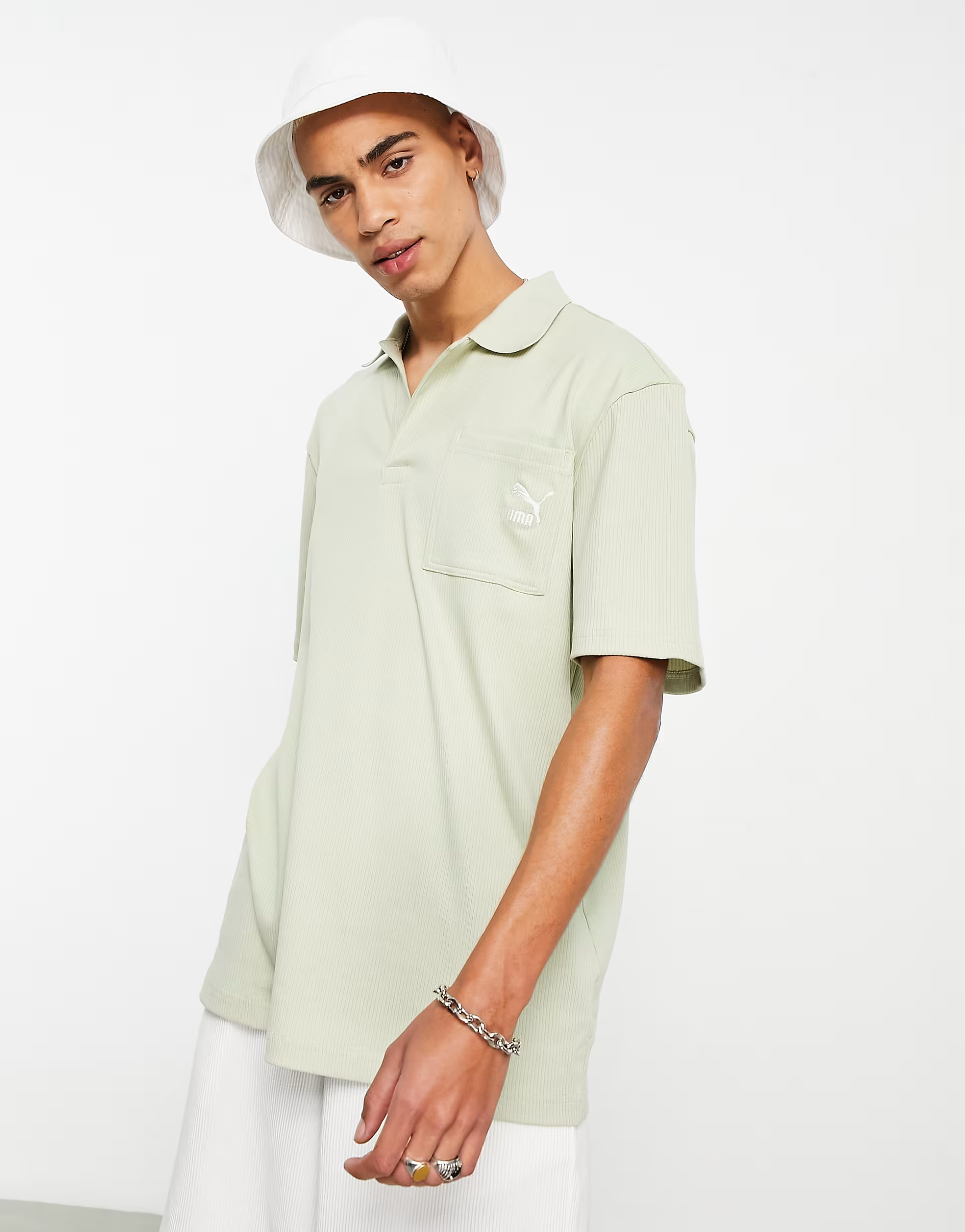 Puma Mens Classics Ribbed Polo Shirt in Spring Moss Green