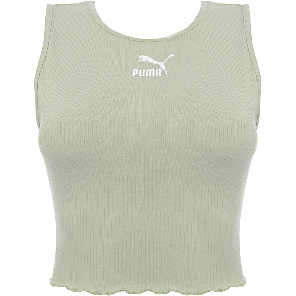 Puma Womens Lime Green Classics Lettuce Hem Crop Tank Top