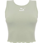 Puma Womens Lime Green Classics Lettuce Hem Crop Tank Top