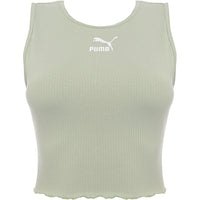 Puma Womens Lime Green Classics Lettuce Hem Crop Tank Top