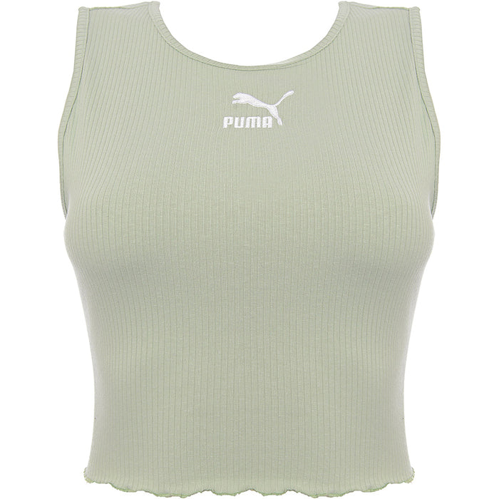 Puma Womens Lime Green Classics Lettuce Hem Crop Tank Top