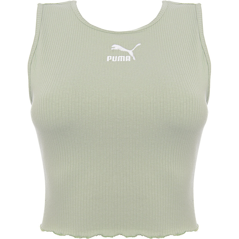 Puma Womens Lime Green Classics Lettuce Hem Crop Tank Top