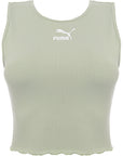 Puma Womens Lime Green Classics Lettuce Hem Crop Tank Top