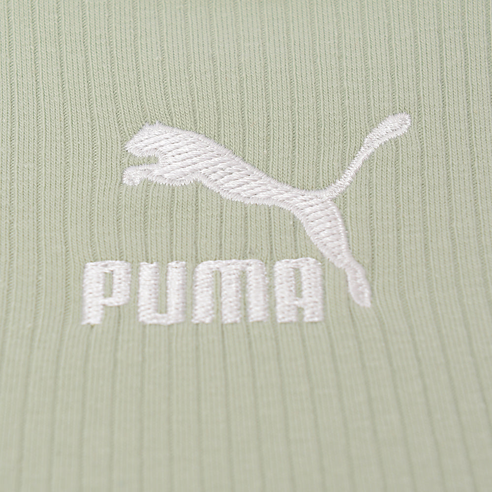 Puma Womens Lime Green Classics Lettuce Hem Crop Tank Top