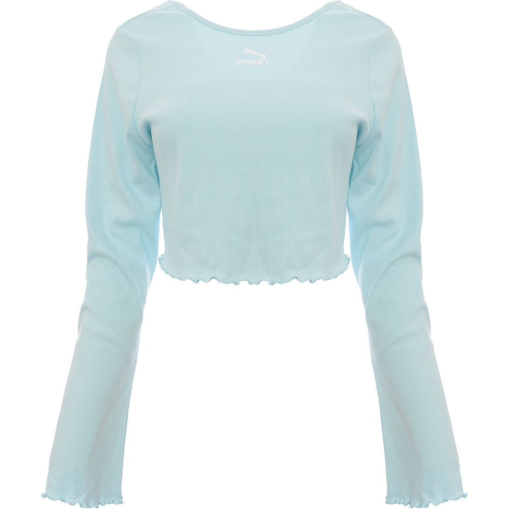 Puma Womens Classic Flare Sleeve Scoop Back Top in Baby Blue