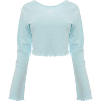 Puma Womens Classic Flare Sleeve Scoop Back Top in Baby Blue