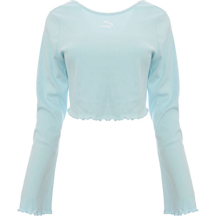 Puma Womens Classic Flare Sleeve Scoop Back Top in Baby Blue