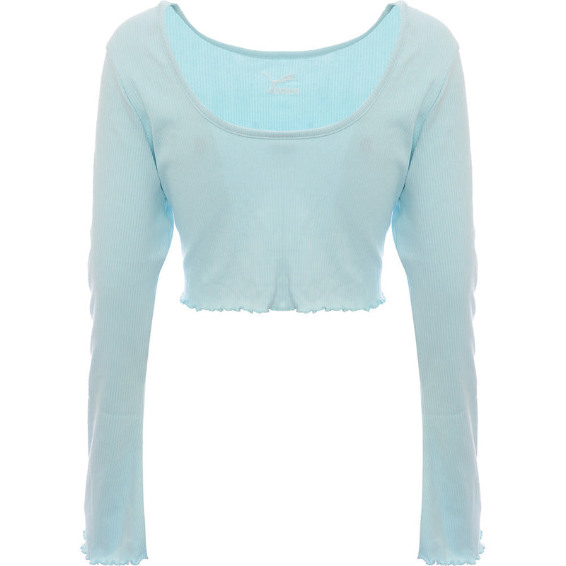 Puma Womens Classic Flare Sleeve Scoop Back Top in Baby Blue