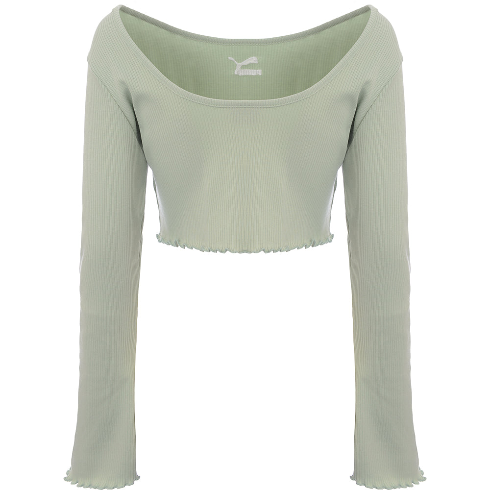 Puma Womens Green Classic Flare Sleeve Scoop Back Top