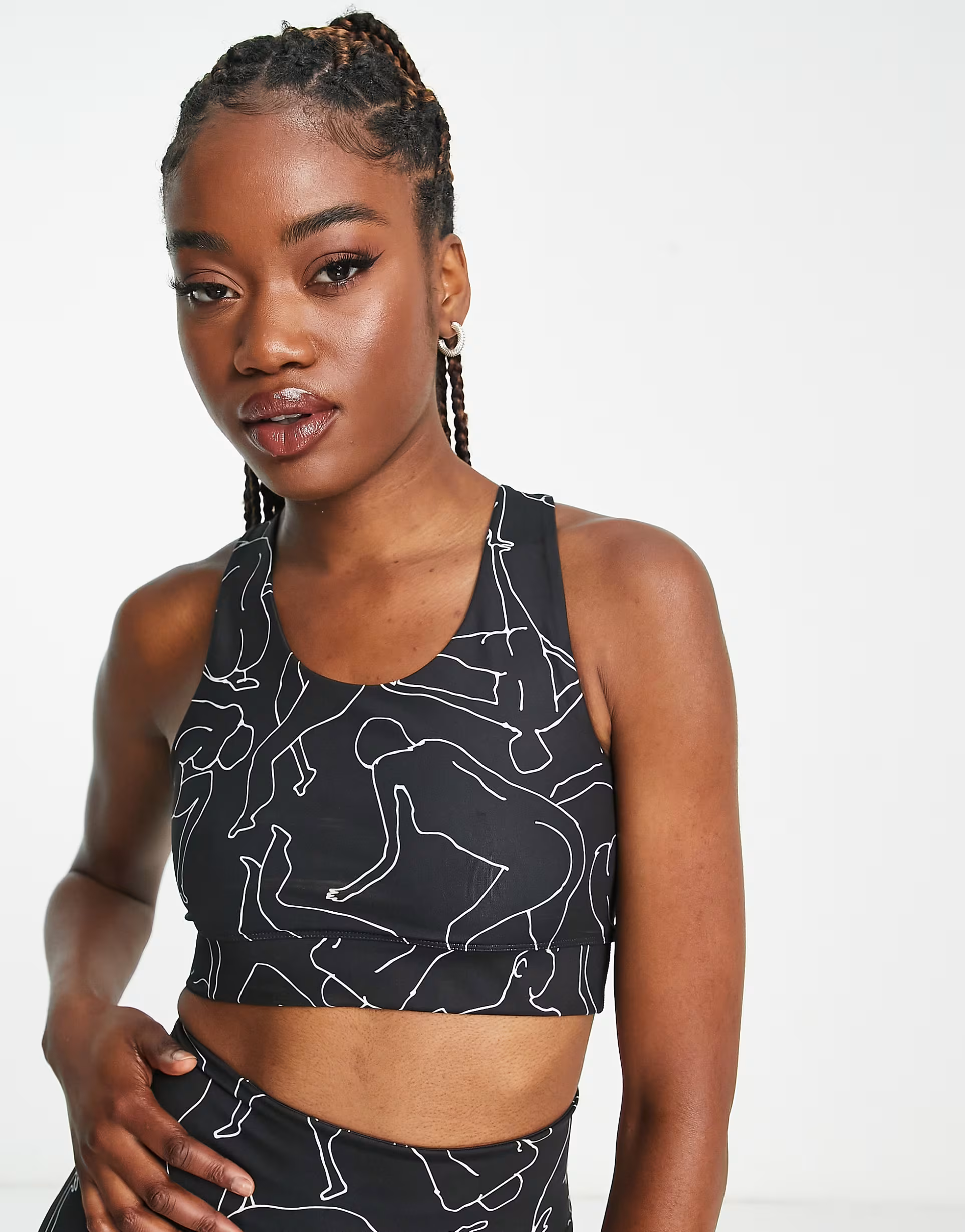 Monki Womens Co-Ord Racer Sports Bra in Black Line Print