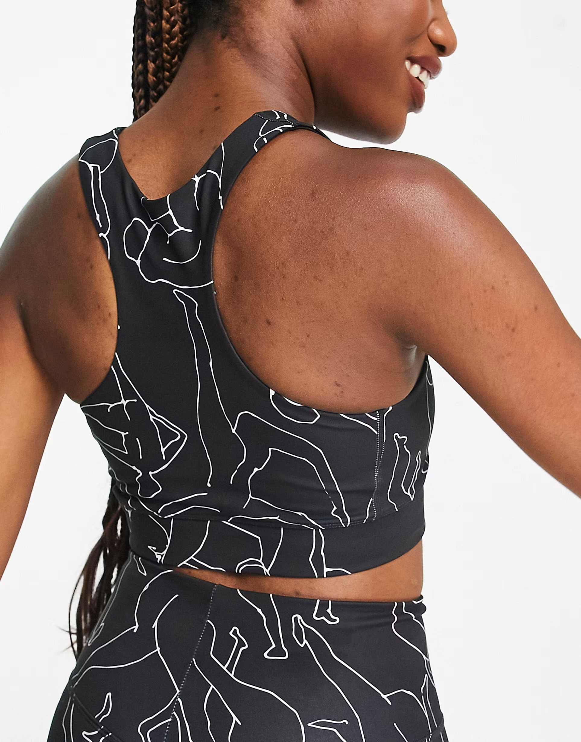 Monki Womens Co-Ord Racer Sports Bra in Black Line Print