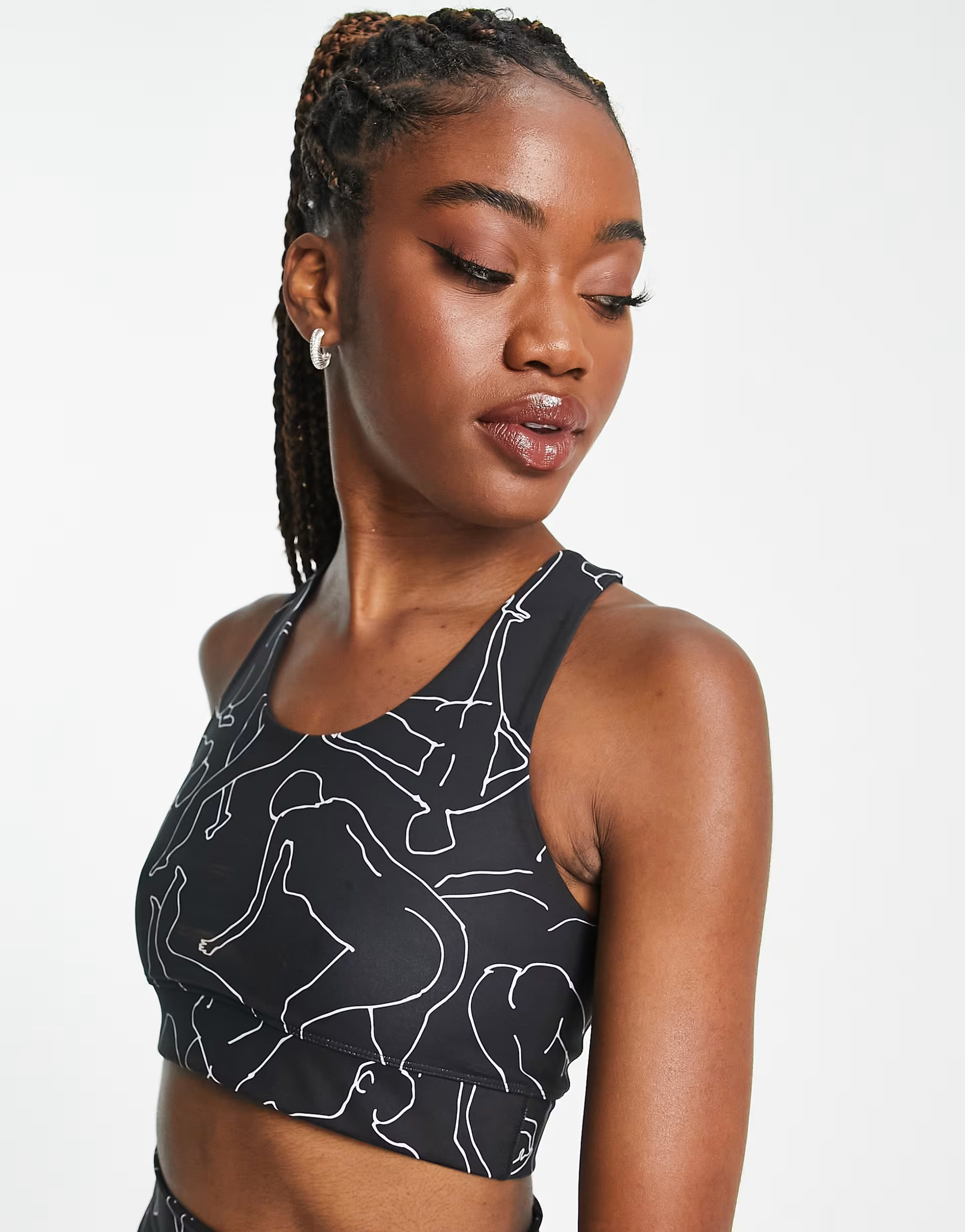 Monki Womens Co-Ord Racer Sports Bra in Black Line Print