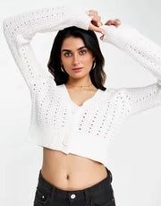 Abercrombie & Fitch Womens Textured Cardigan In White