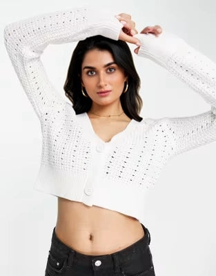 Abercrombie & Fitch Womens Textured Cardigan In White