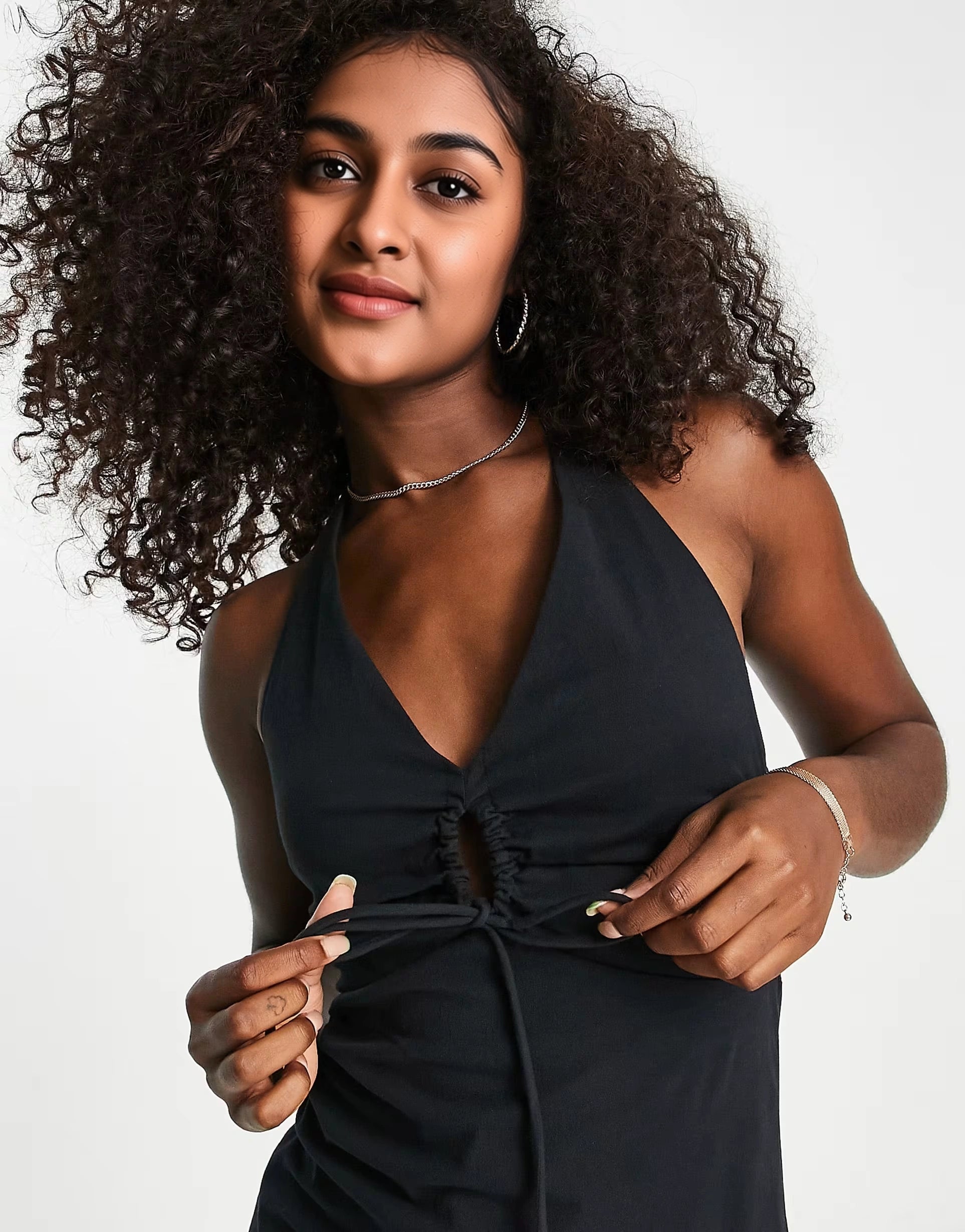 Abercrombie & Fitch Womens Plunge O-Ring Midi Dress In Black