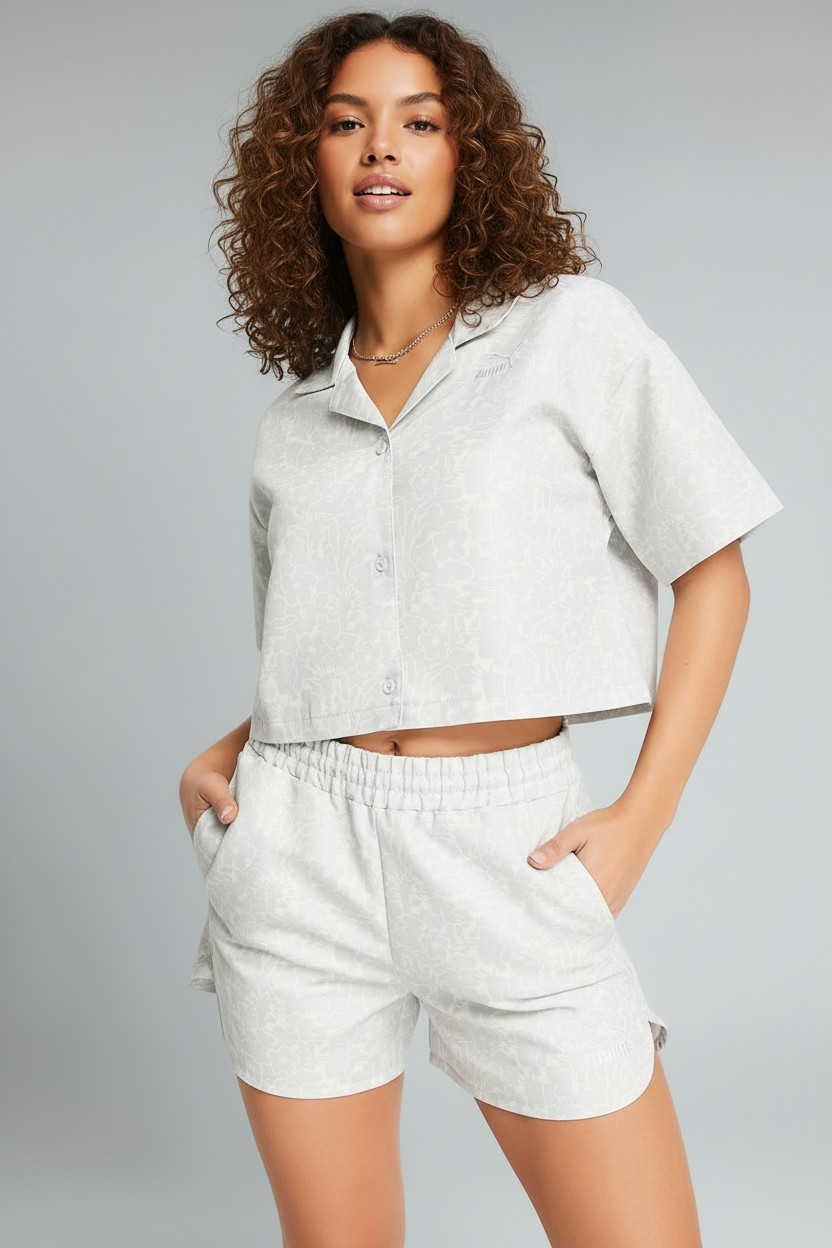 Puma Womens Summer Resort Crop Shirt in Blue Floral Print