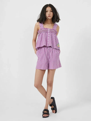 French Connection Womens Cotton Square Neck Smock Top in Purple Gingham Co-Ord
