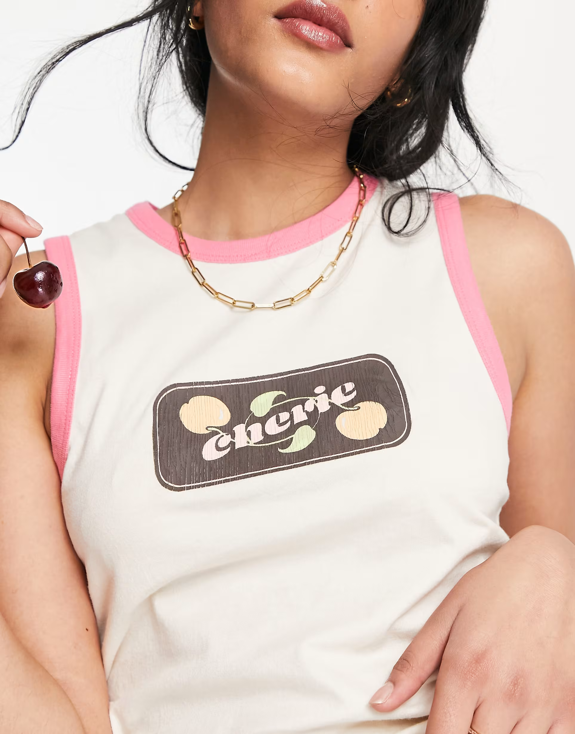 French Connection Womens Cotton Cherie Vest Top in White With Pink Hem