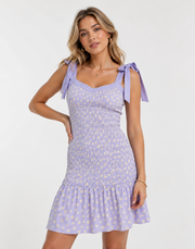 French Connection Womens Smocked Mini Dress In Lilac
