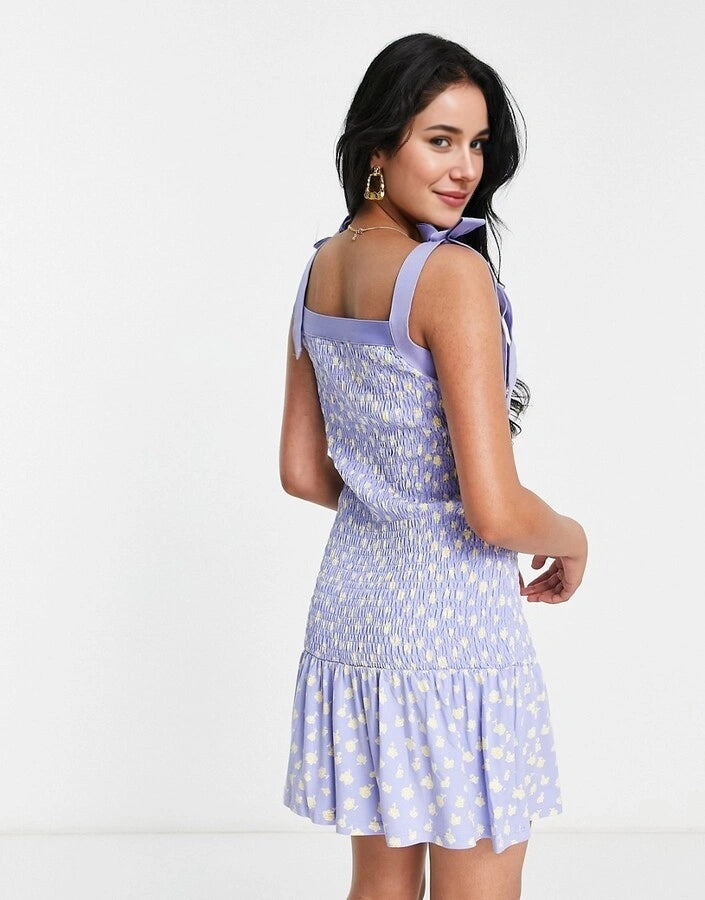 French Connection Womens Smocked Mini Dress In Lilac