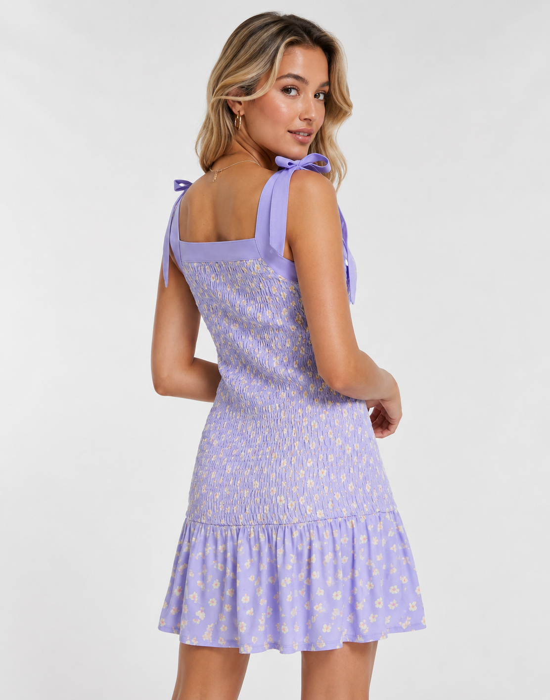 French Connection Womens Smocked Mini Dress In Lilac