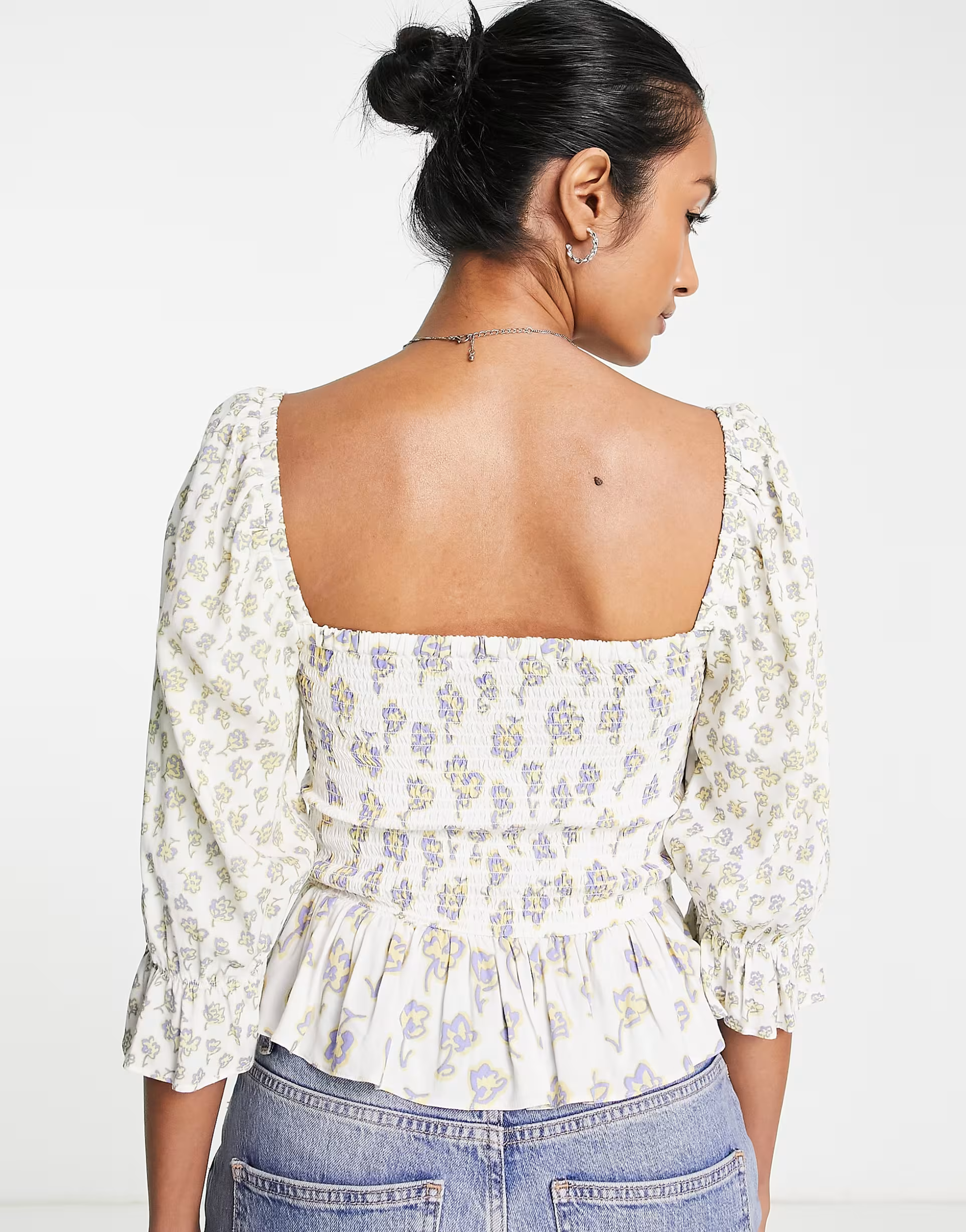 French Connection Womens Square Neck Smocked Top in Tonal Floral