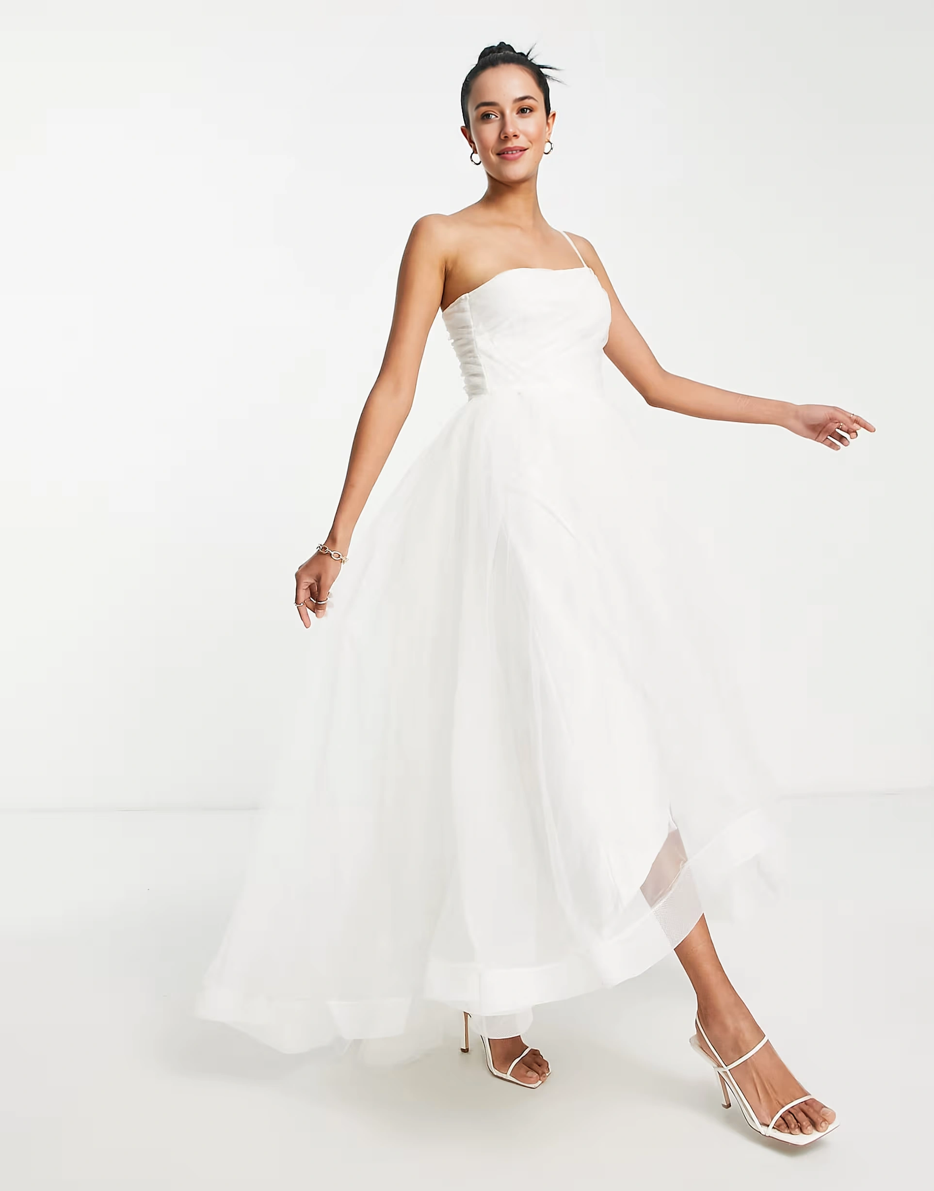 Lace & Beads Womens Bridal Asymmetric Bust Maxi In White