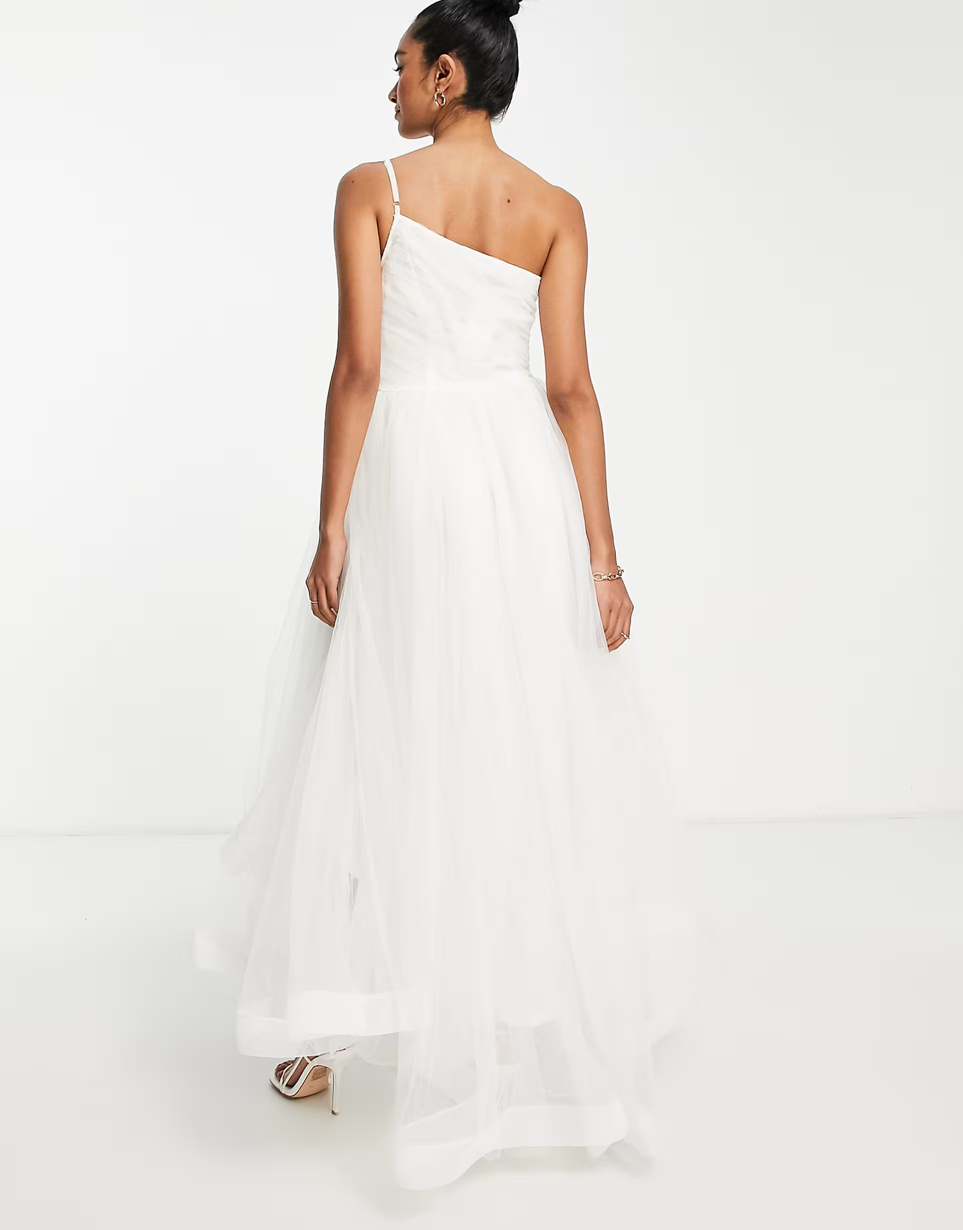 Lace & Beads Womens Bridal Asymmetric Bust Maxi In White