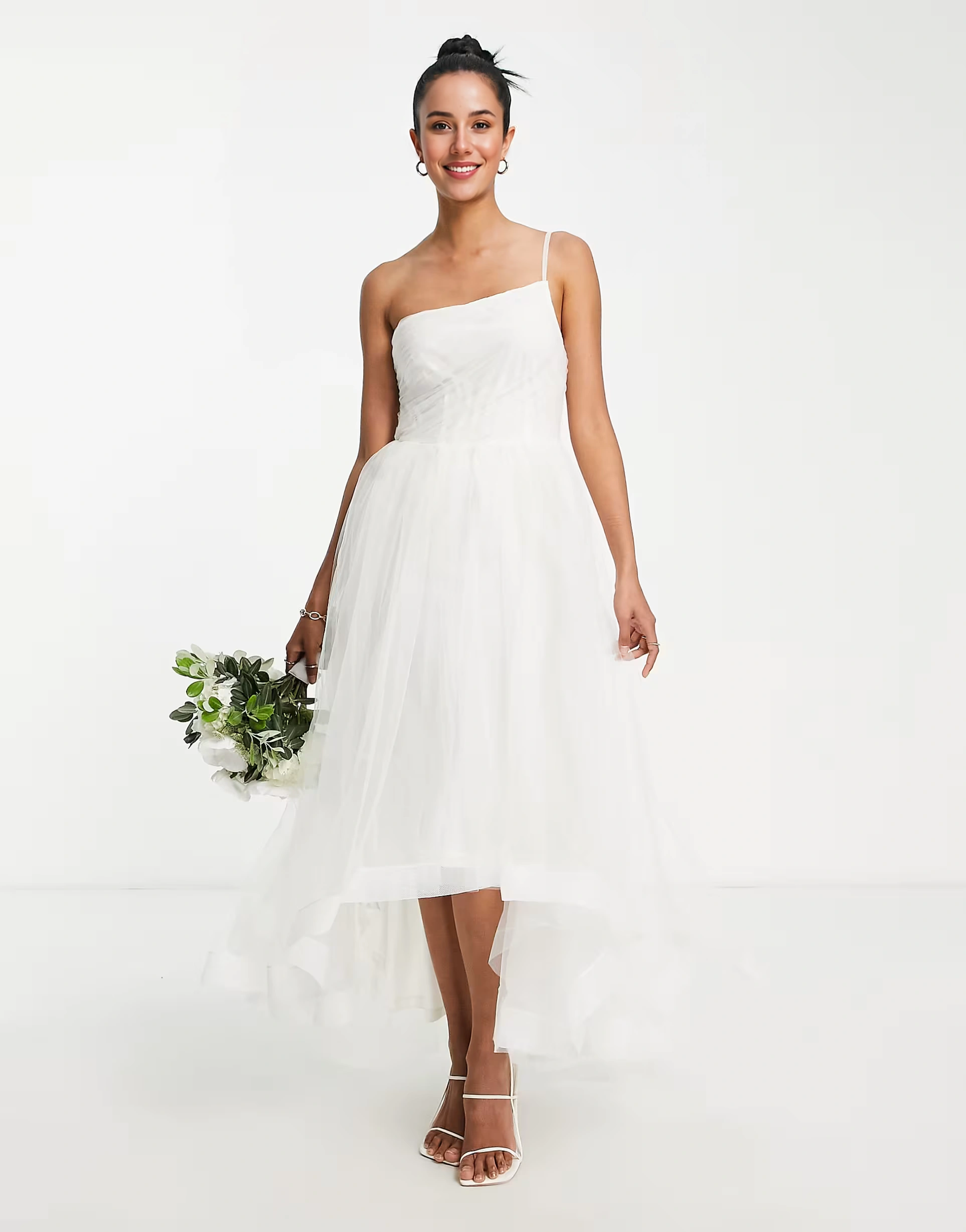 Lace & Beads Womens Bridal Asymmetric Bust Maxi In White