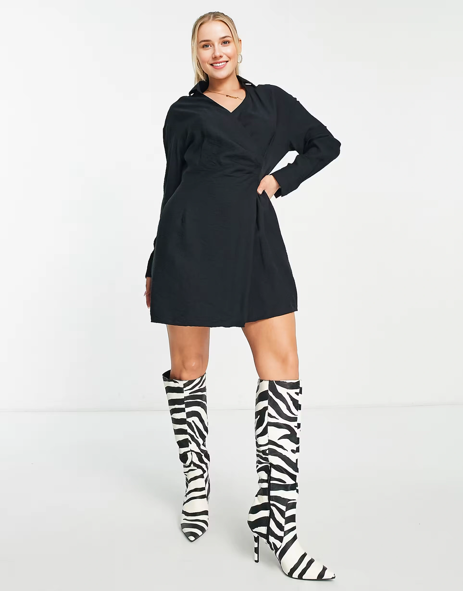 TRENDYOL Womens Wrap Front Mini Shirt Dress In Black