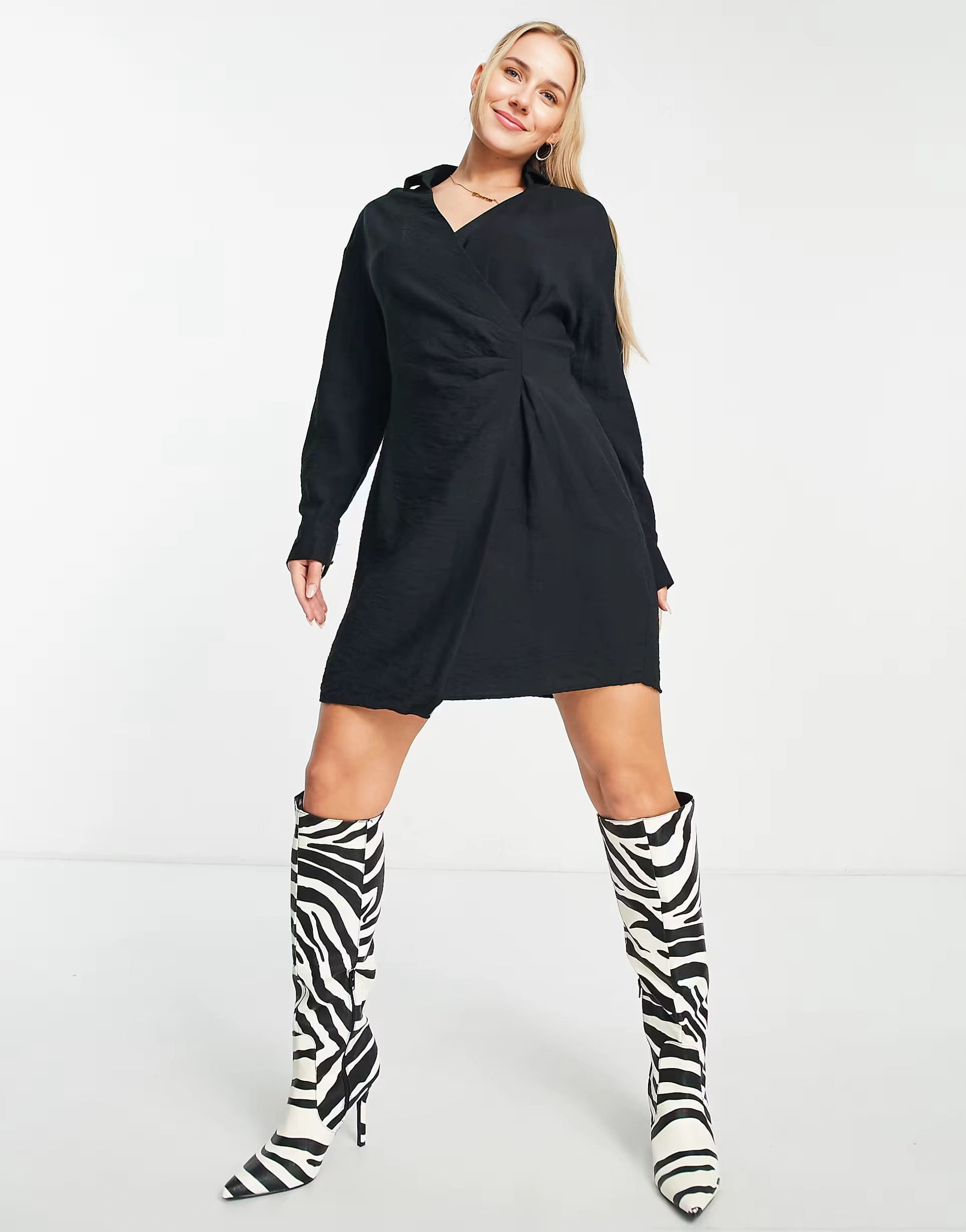 TRENDYOL Womens Wrap Front Mini Shirt Dress In Black
