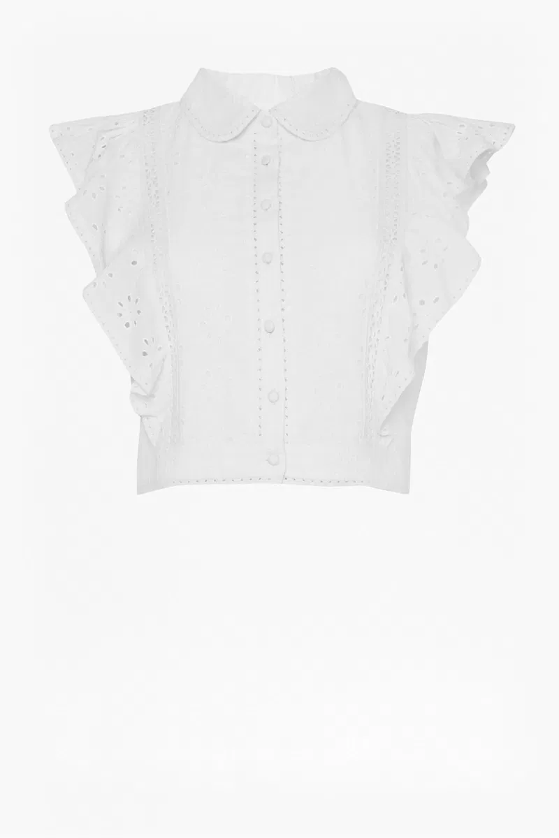 French Connection Womens Duna Lawn Broderie Anglaise Cropped Top In White