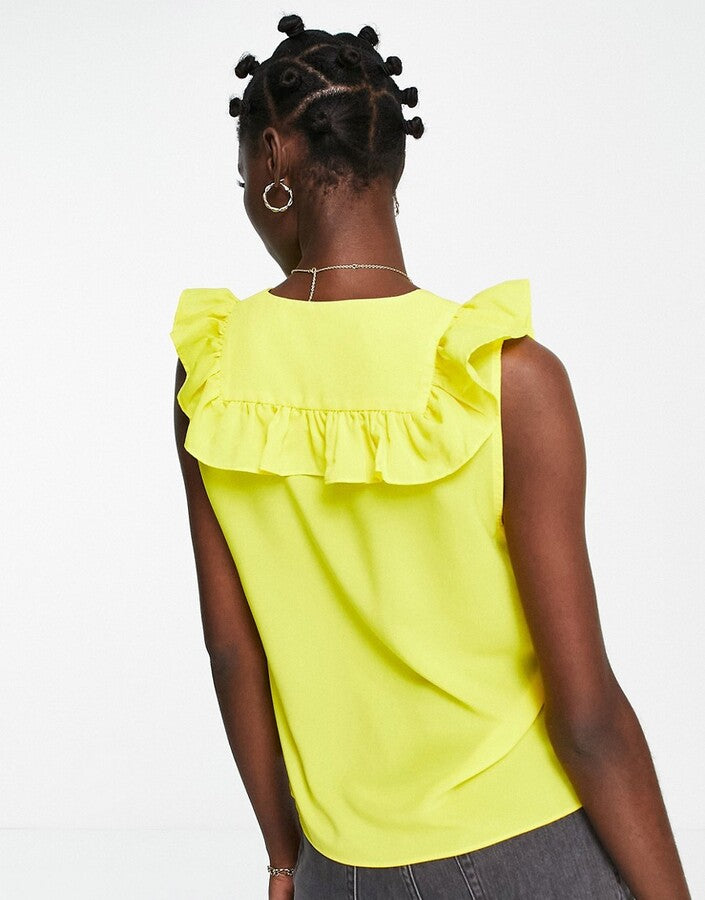 French Connection Womens Crepe Light V Neck Ruffle In Yellow