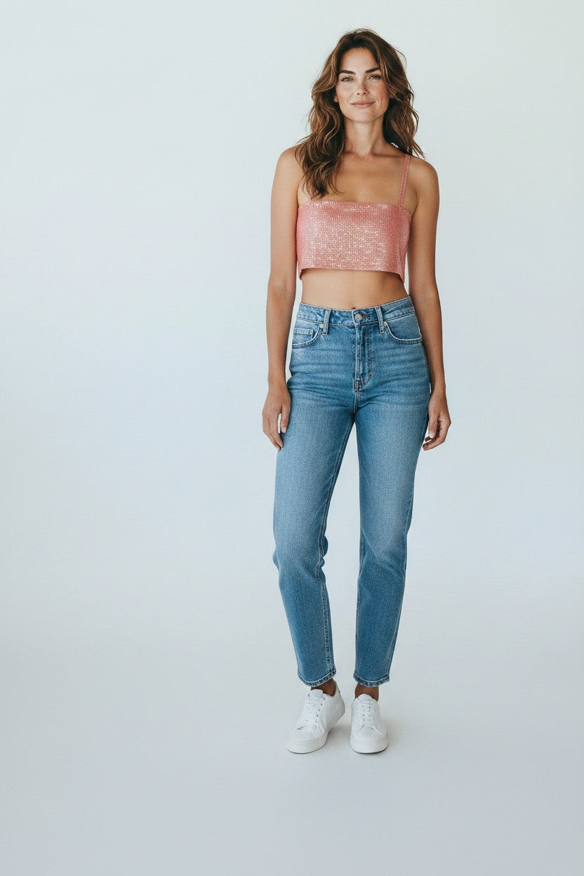 Femme Luxe Womens Chain Mail Strappy Crop Top In Orange