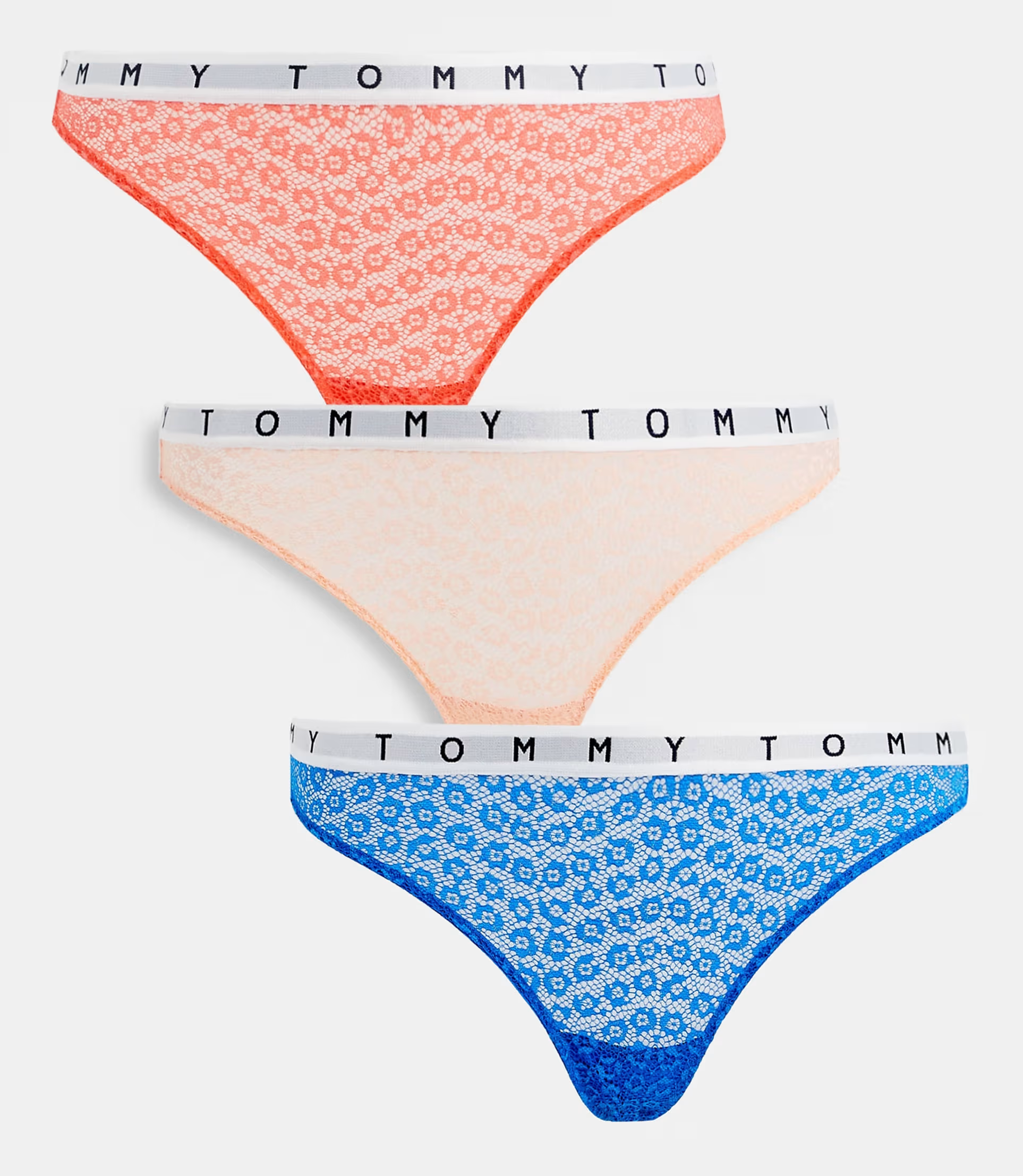 Tommy Hilfiger Womens Lace Logo Thong 3 Pack In Multi