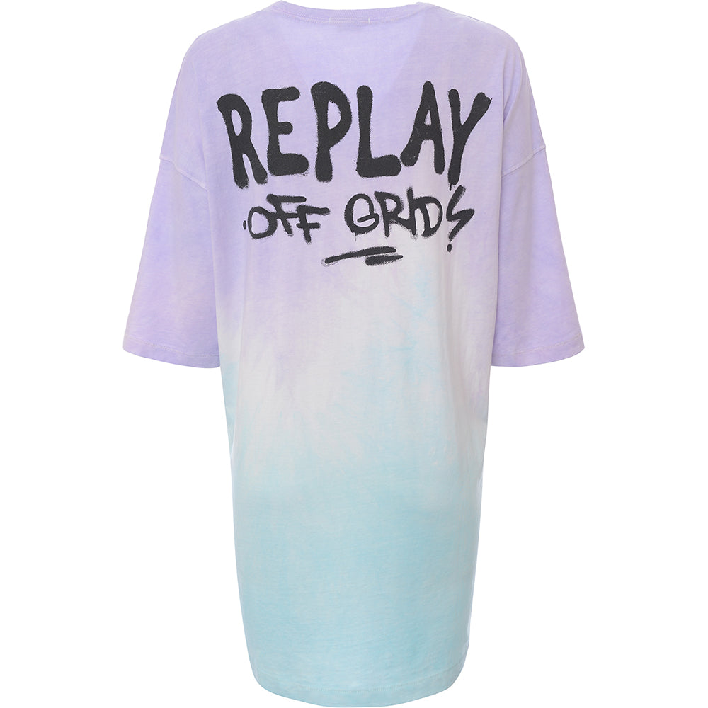 Replay Womens Lilac/Azure Ombre Oversized T-Shirt