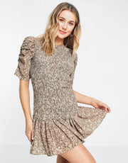 French Connection Womens Erika Drape Printed Smock Dress in Khaki