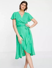 Style Cheat Womens Wrap Midi Dress in Vibrant Green