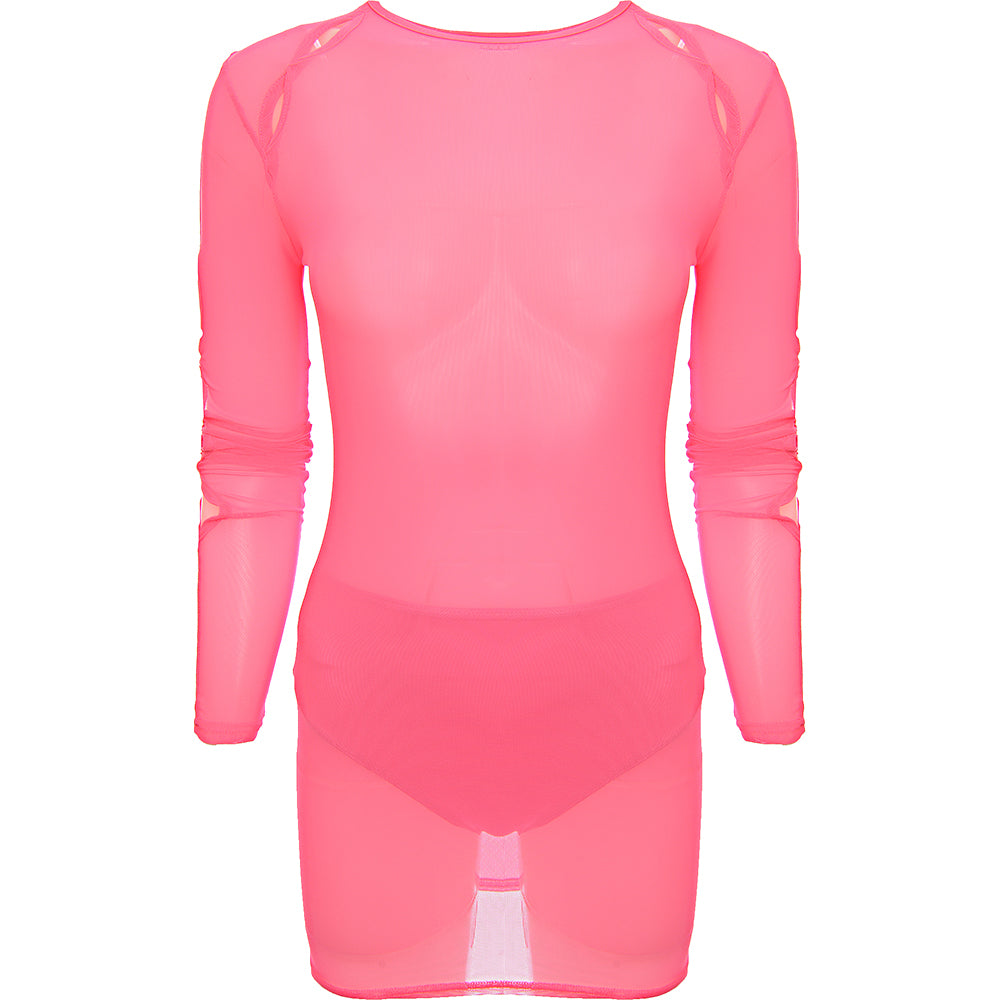 Wavey Women&#39;s Pink Mesh Mini Dress with Cut-Out Details