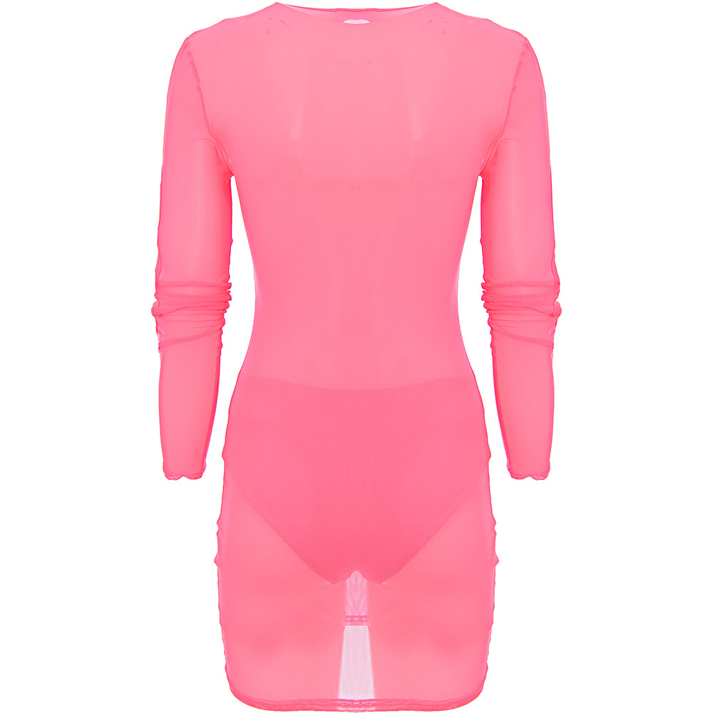 Wavey Women&#39;s Pink Mesh Mini Dress with Cut-Out Details