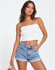 Urban Revivo Womens Shirred Detail Crop Top In White
