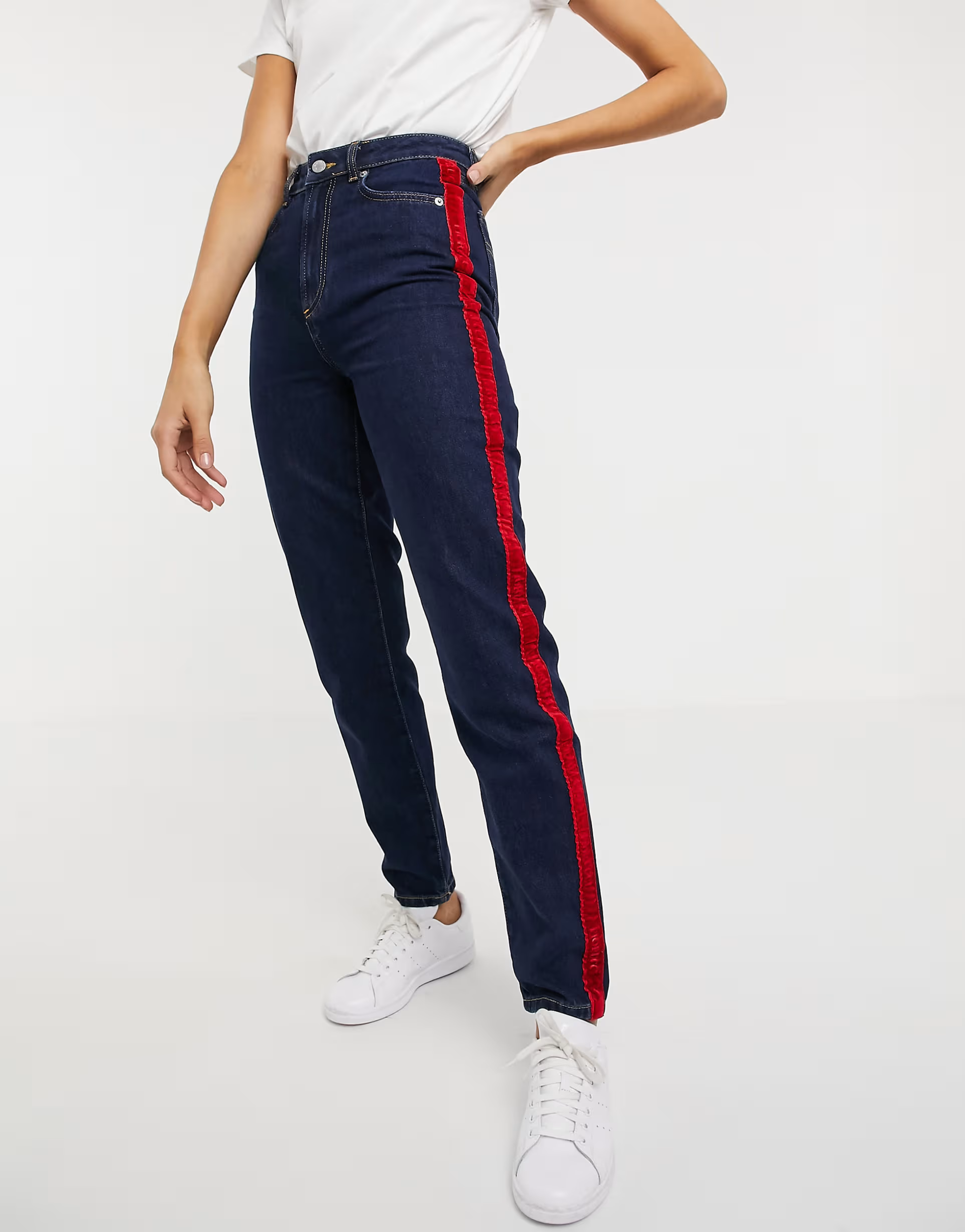 Fiorucci Womens Slouchy Mom Dark Wash Jean With Velvet Logo Tape