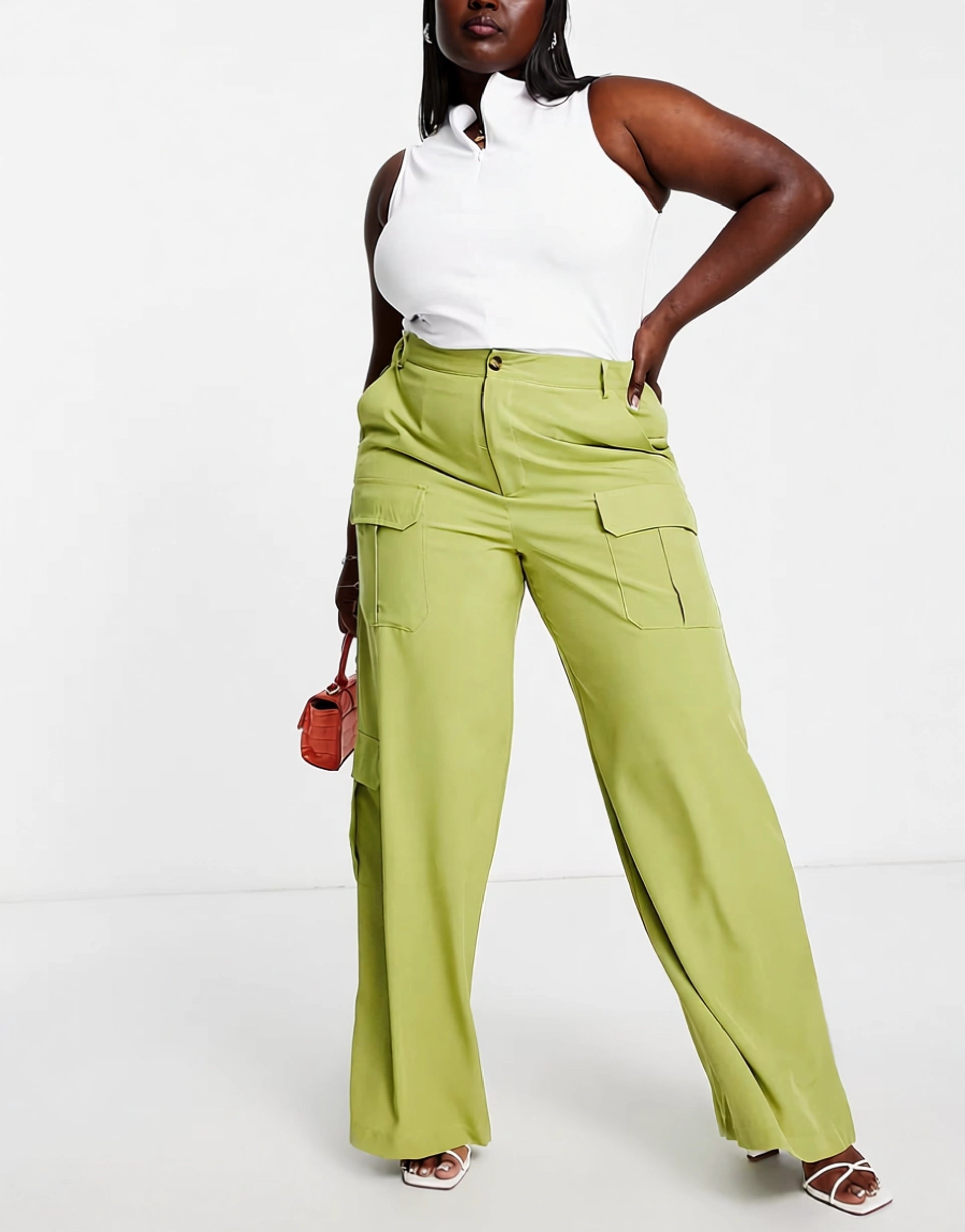 Womens I Saw It First Plus Utility Cargo Trousers In Sage