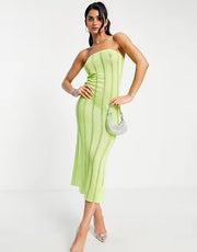 Womens Fashionkilla Laddered Midi Tube Dress In Lime