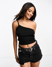 Brave Soul Womens Poppy One Shoulder Cropped Vest Top In Black