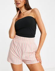 Monki Womens Co-Ord Cotton Boxer Shorts in Pink Stripe In Pink
