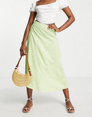 Womens Monki Midi Skirt In Ditsy Green Floral