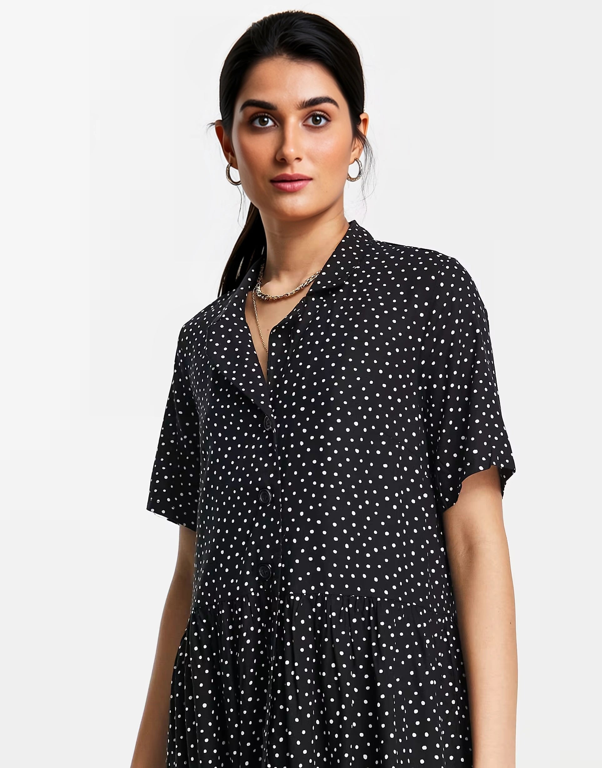 Womens Monki Spot Print Midi Shirt Dress In Black