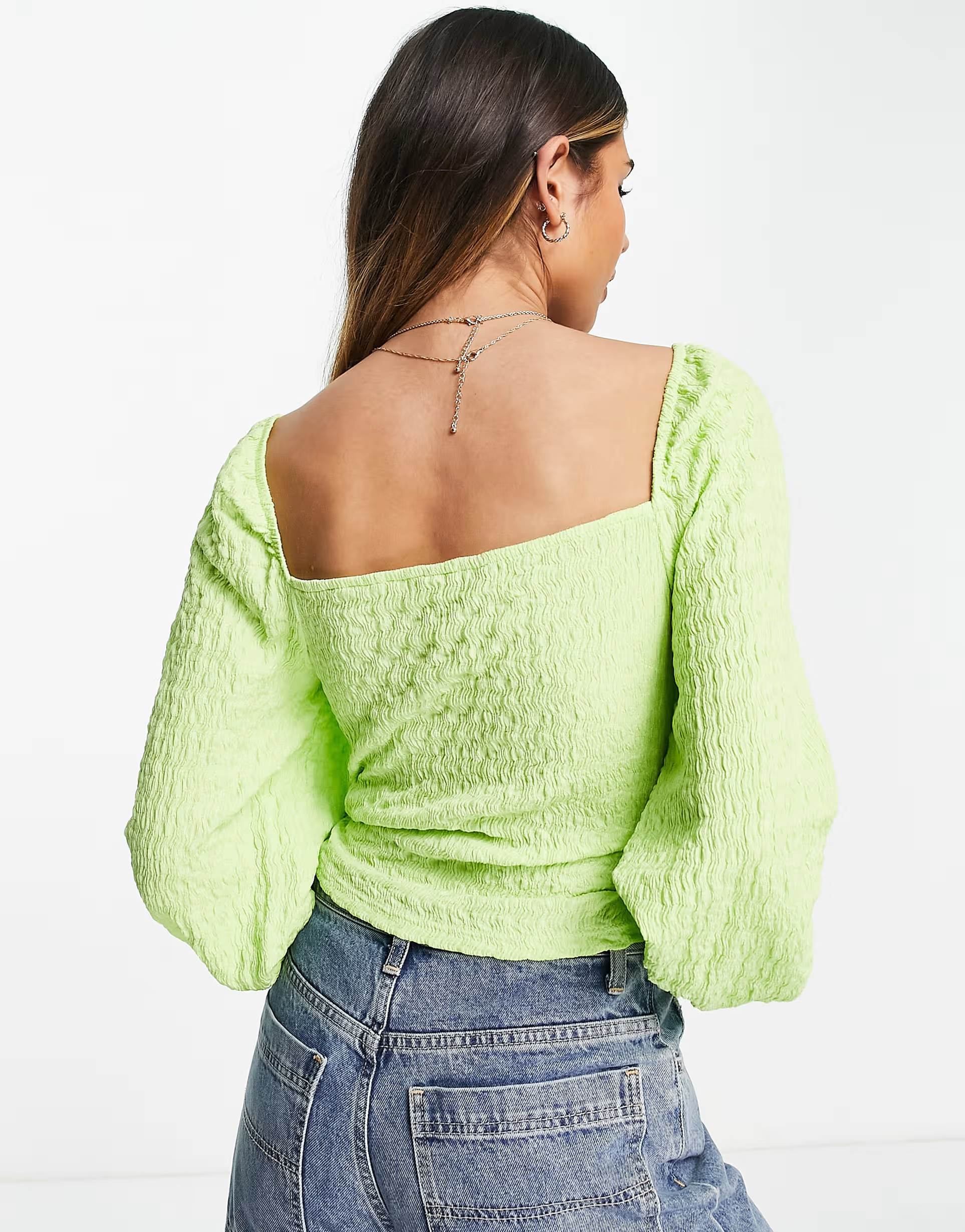Monki Womens Tie Front Long Sleeve Top in Light Green In Green