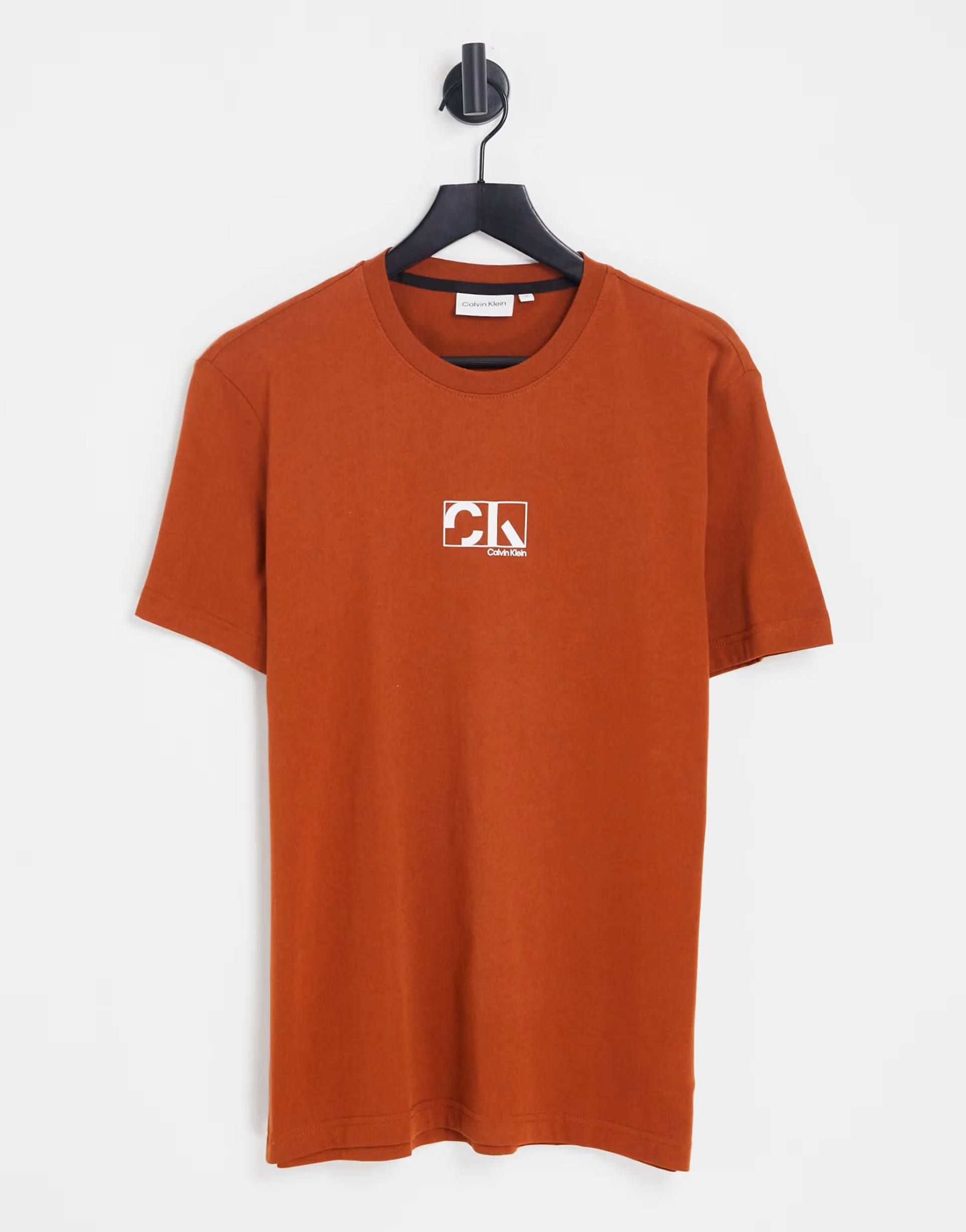 Calvin Klein Mens Graphic Box Logo T-Shirt in Rust In Brown
